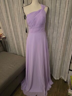 One-Shoulder Lilac Chiffon A-Line Evening Gown
